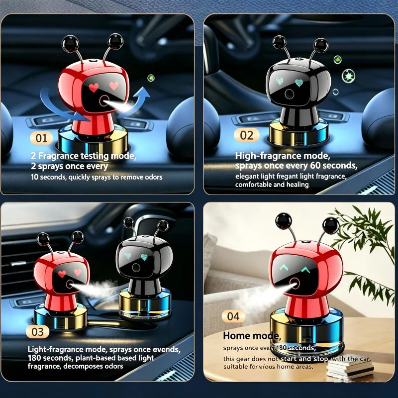 Smart robot aroma diffuser ornament, automatic start and stop, automatic fragrance spraying, suitable for car and home