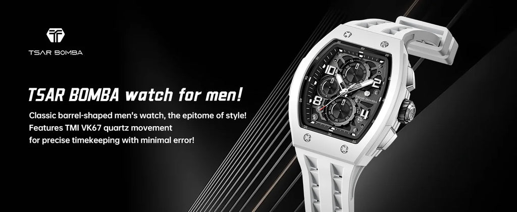 TSAR BOMBA Men's Luxury Quartz Watch, Sapphire Crystal, Chronograph, 5ATM Water Resistant, Rose Gold Business Fashion Wristwatch