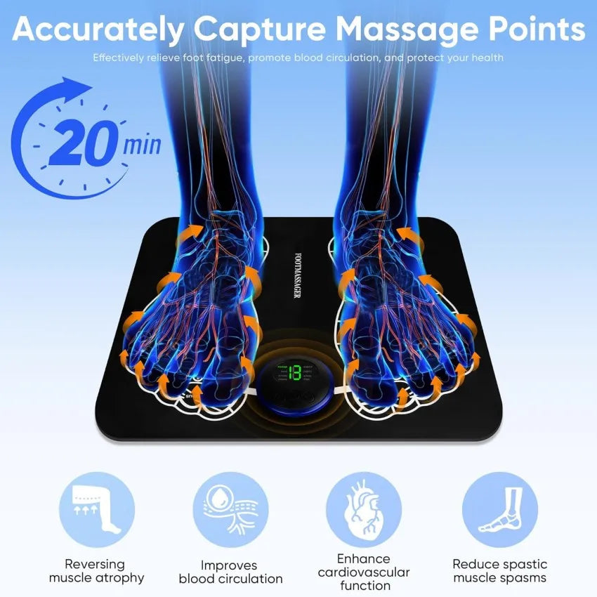 EMS Foot Massager LCD Display 8 Modes 19 Intensities Foot Massagers for Pain Relief Improve Circulation Relax Foot Feet Massager