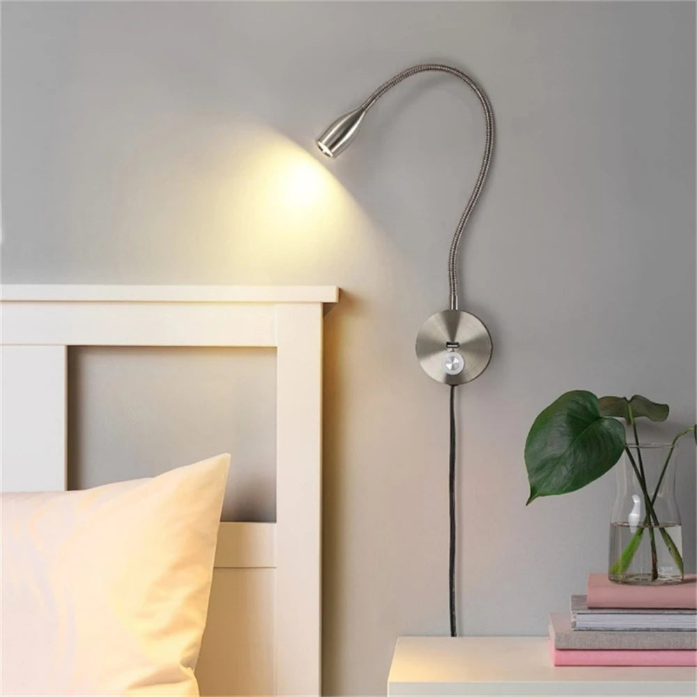 Tokili LED Golden Wall Lamp w/ USB Charger & Touch Dimmer - Bendable Gooseneck Bed Headboard Spotlight Sconce for Reading Lights