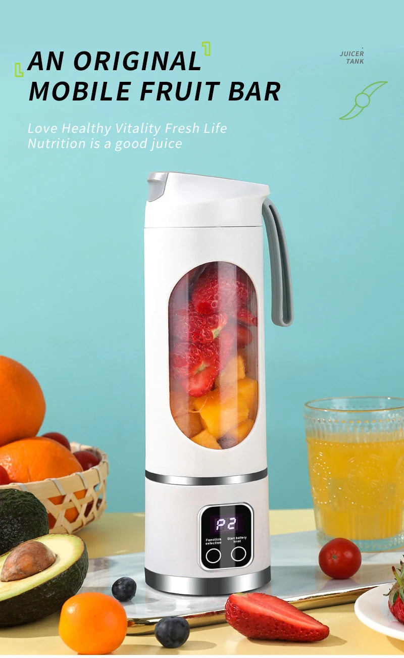 10 Blades Portable Fruit Juicer 450ml Capacity 3 Gears USB Rechargeable Blender Ice Crusher, can make smoothies/ice