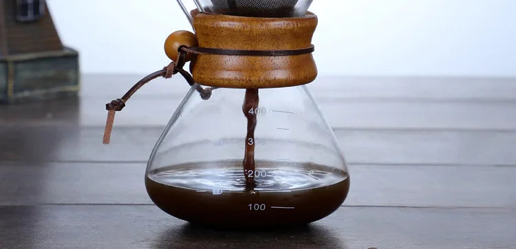 Hand Glass Coffee Kettle with Stainless Steel Filter Drip Brewing Hot Brewer Coffee Pot Dripper Barista Pour Over Coffee Maker