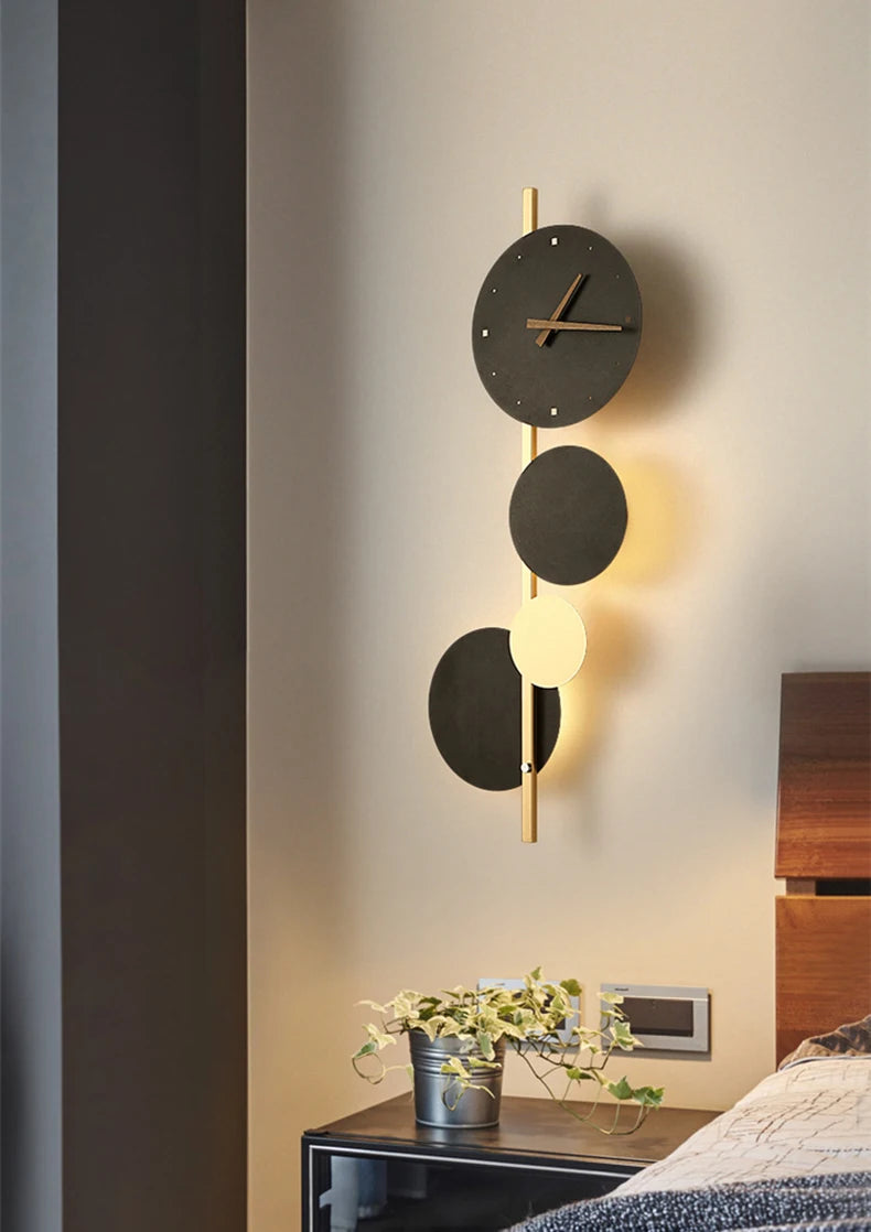 Nordic Creative  Acrylic Black Gold LED Clock  Wall Light Bedroom Dining Room Living Room Lighting Fixtures