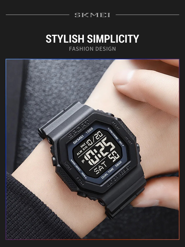 SKMEI 1988 Chrono Men Watch Luxury Brand Sport Watch Electronic Digital Male Wrist Clock Man 50M Waterproof Men's Watches 1988