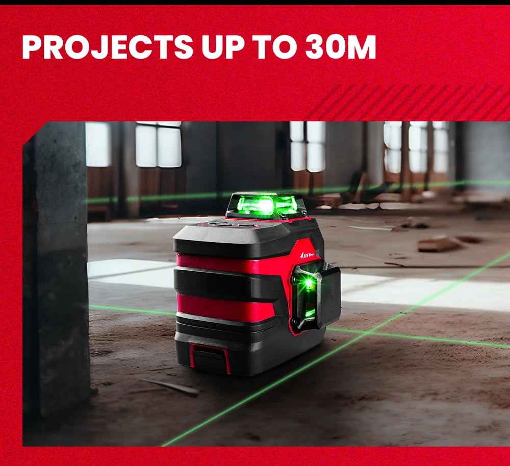 YEVOLT Laser Level Green Beam 12/16 Lines ±4° Self-leveling 3D 360° Horizontal and Vertical Measuring Tools - YVGLL4XS-Series