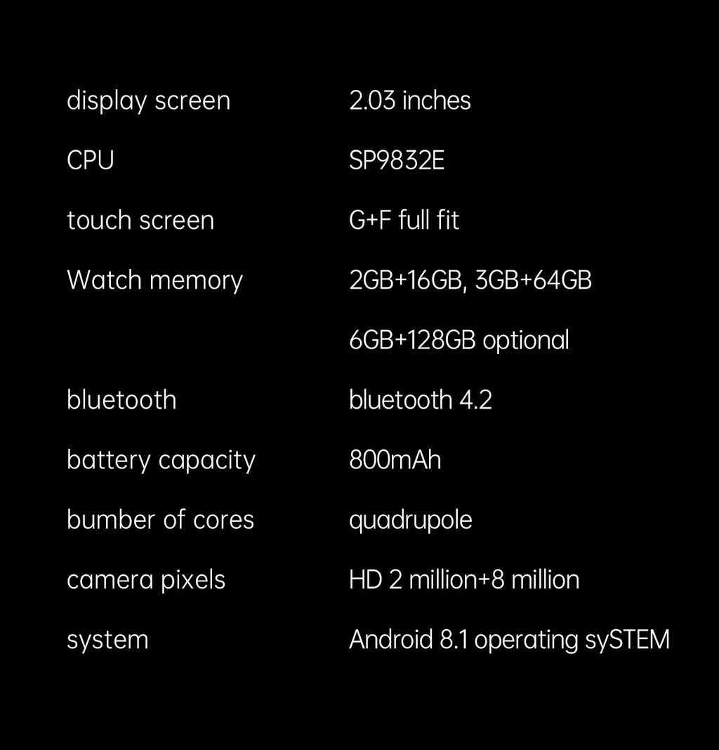 4G Smart Watch Android 8.1 4GB RAM 128G ROM Wifi Dual Camera SIM Card Fitness Tracker Google Play Heart Rate Rugged Smartwatch