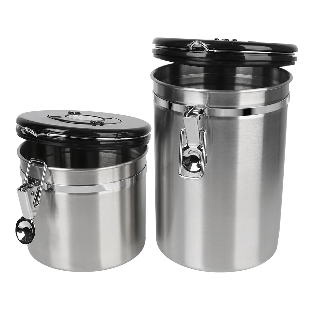 Coffeeware Coffee Container with co2 Valve Airtight Lid Preserves Freshness Stainless Steel For Coffee Beans Storage Canister