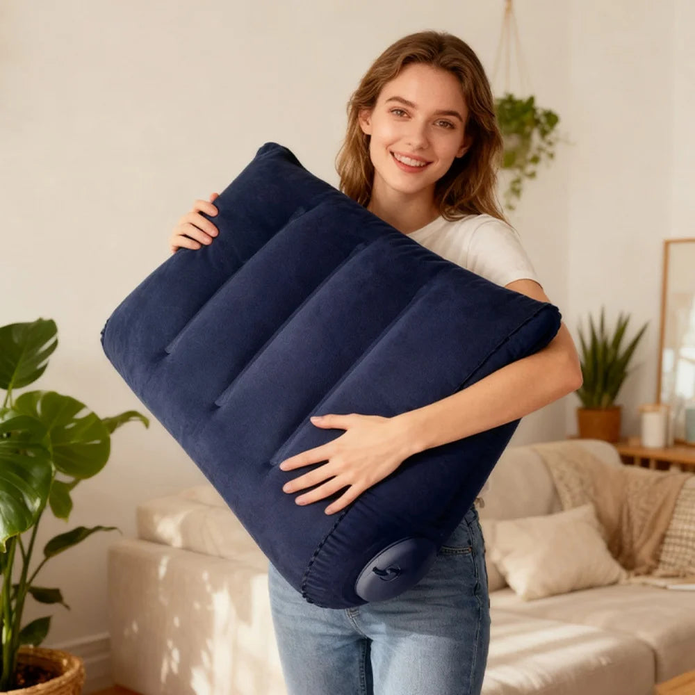 Triangular Travel Pillow Inflatable Office Neck Lumbar Support Pillow Thickened flocking Leg Rest Pillow for Air Travel