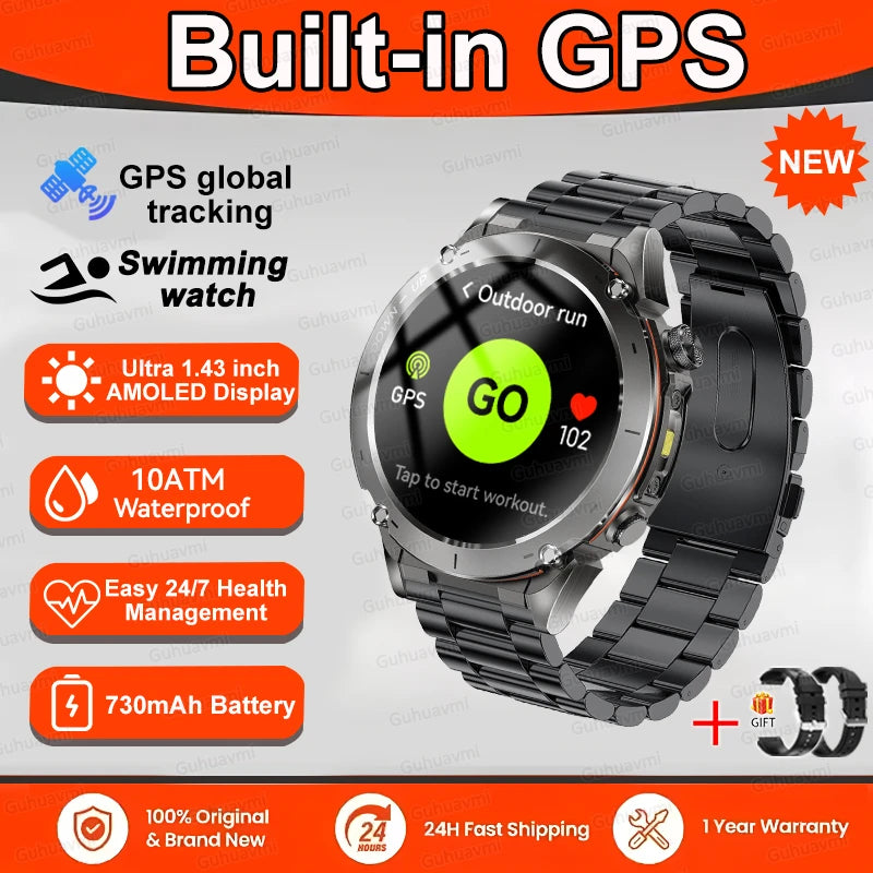 2025 GUHUAVMI Y-101 GPS Sports Smart Watch 10ATM Waterproof Built-in Dual-Band GNSS Compass Altimeter Military Grade Smartwatchs