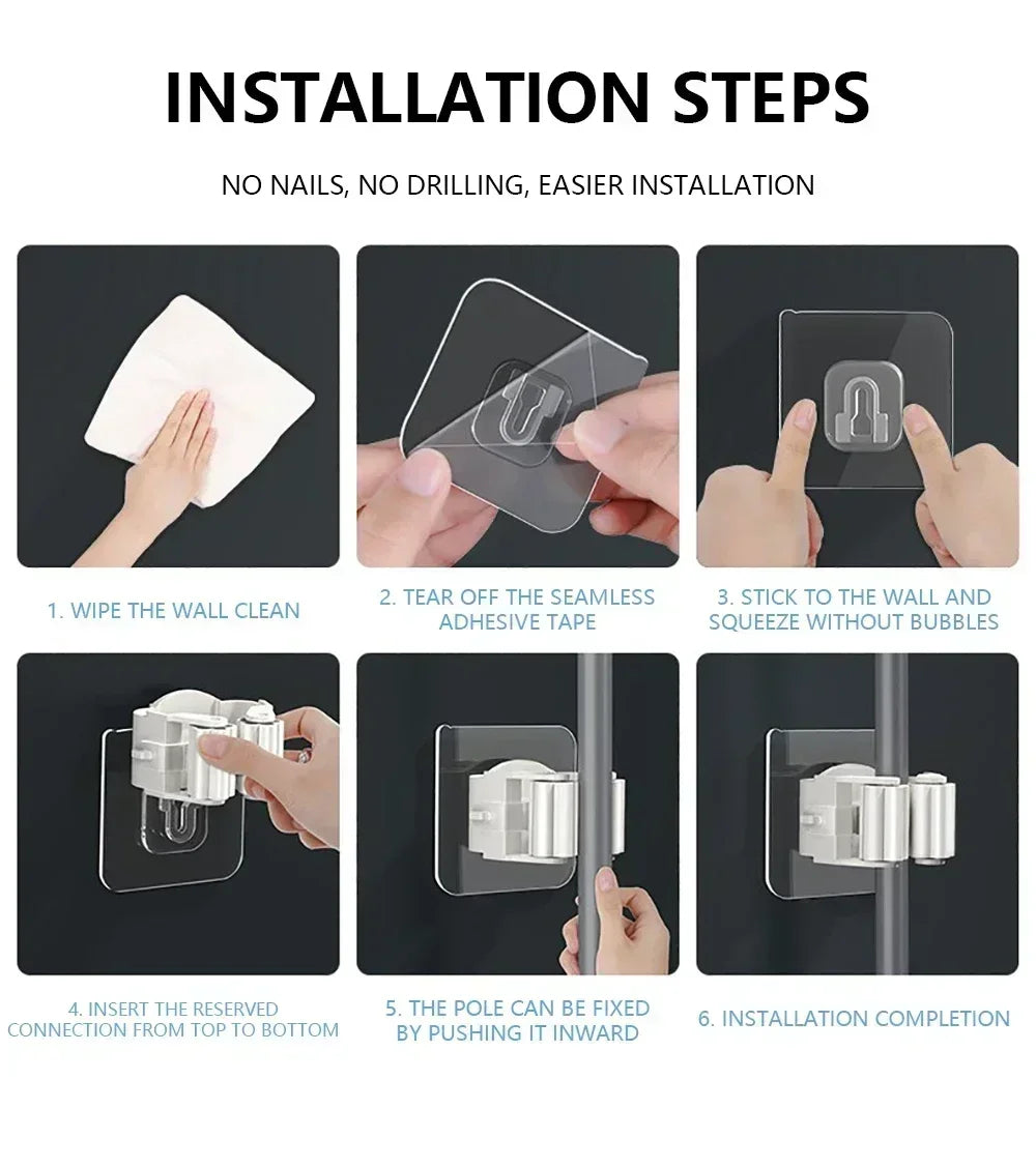 Home Storage Rack wall hanging shelf Bathroom  shower holder storage Traceless Hook Mop Organizer Waterproof Broom Hanger