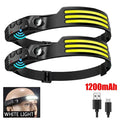COB LED Headlamp Induction Head Lamp Built-in Battery USB Rechargeable Head Flashlight Outdoor Camping Fishing Sensor Headlight