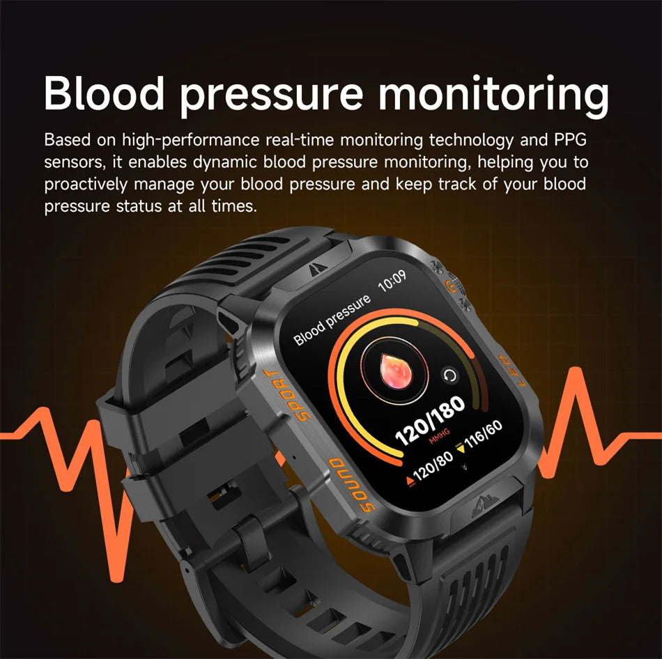 2026 New Outdoor Military Smart Watch 1200mAh Battery GPS HD Call Health Monitoring 2.01-inch Waterproof Sports Smartwatch Men