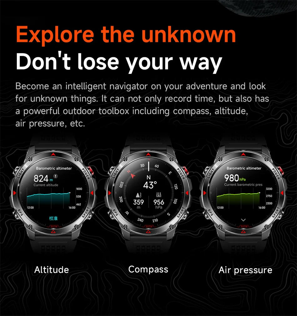 T-Rex 3 Built-in Dual-band GPS Smart Watch Men Smartwatch Compass Altimeter Barometric 5ATM IP69K Waterproof AMOLED HD Watches