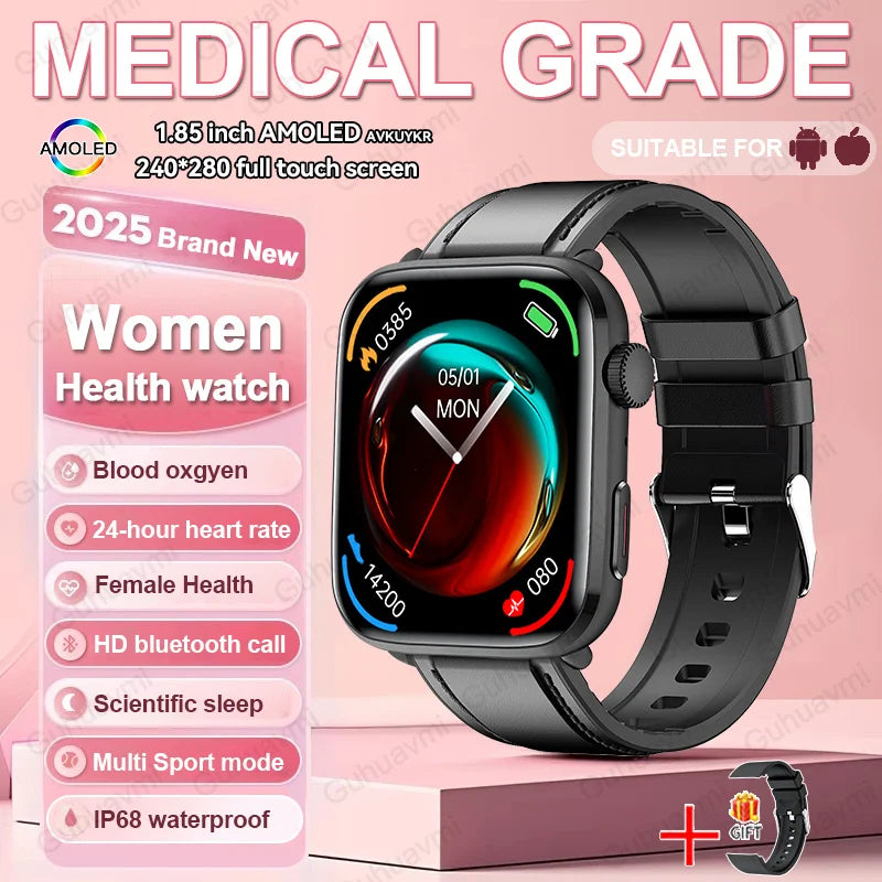 2026 Smart Watch 24/7 Women Health Full Touch Screen BT Call Waterproof Watch Sports Fitness Tracker Health Smartwatch Lady Gift