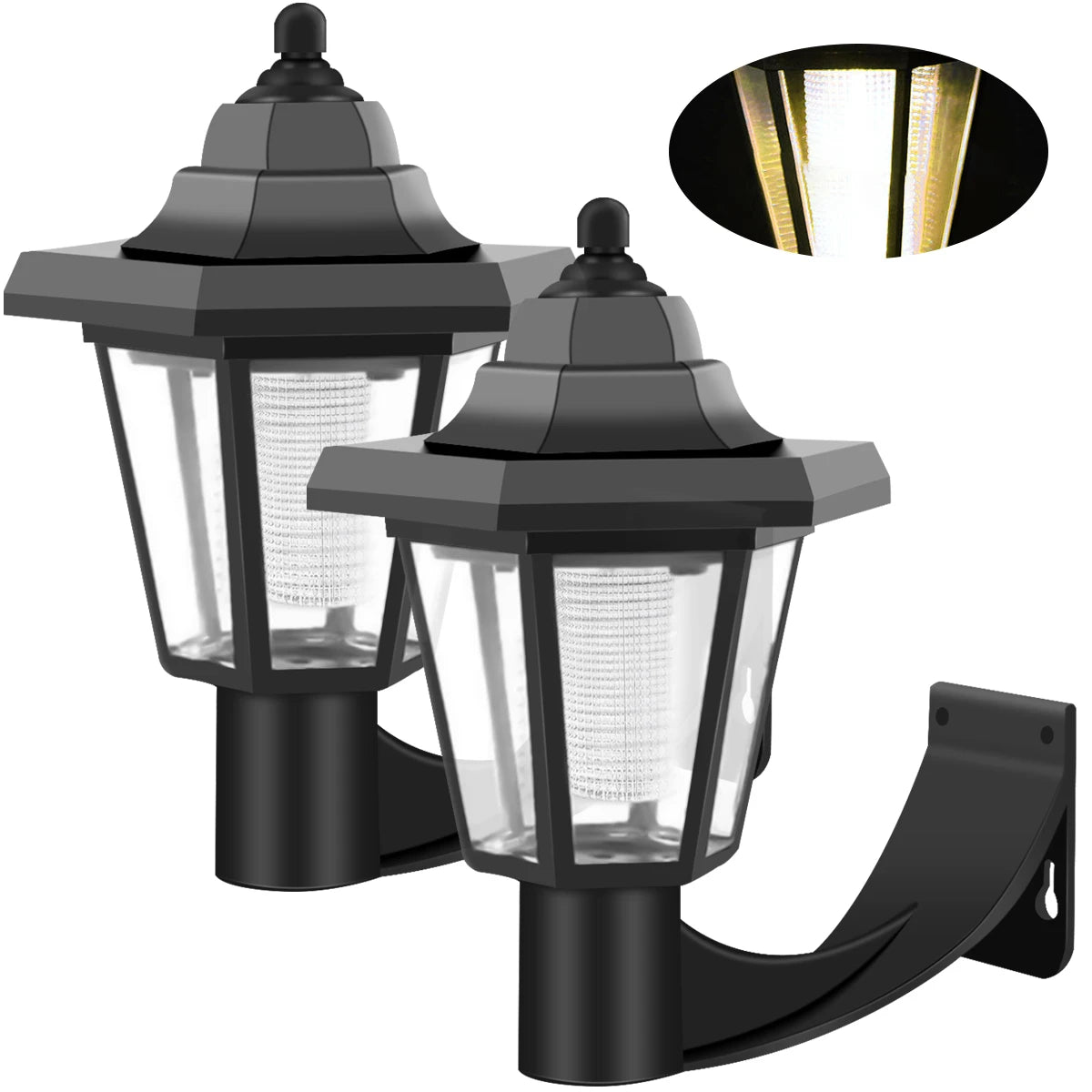 2Pcs Solar Wall Light Outdoor LED Light Hexagonal Solar Lantern Light Waterproof Auto On/Off Retro LED Wall Lamp Garden Decor