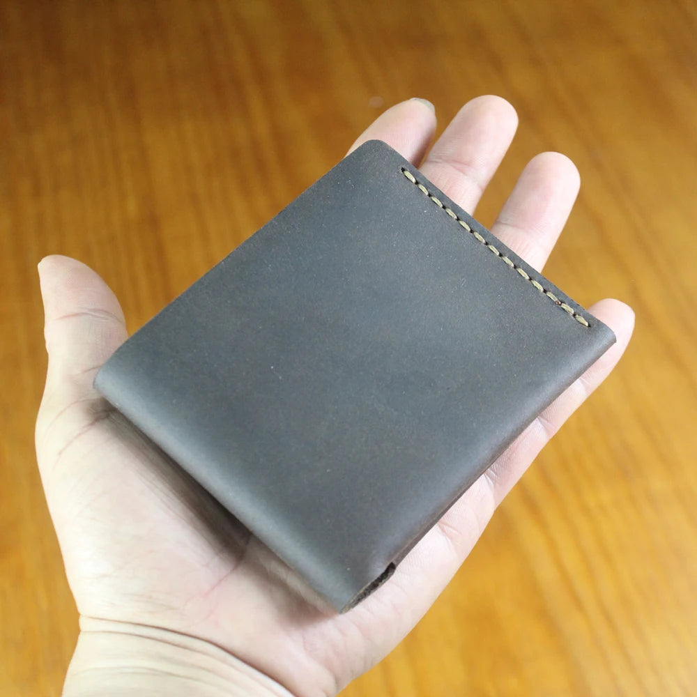 Luxury Handmade Genuine Leather Men Wallet Bifold Purse Male Wallets Short Money Clip Vintage Leather Money Bag with zip pocket