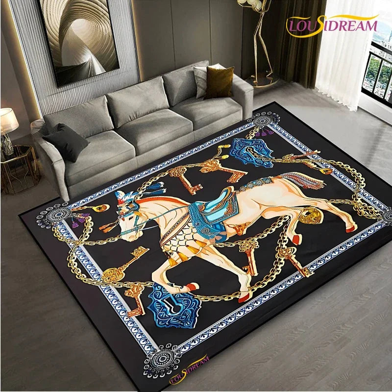Fashion Ethnic Frame Horse Carpet Living Room bedroom yoga rugs kitchen Door Kids Un-Slip Mats Alfombra birthday gift Poster Mat