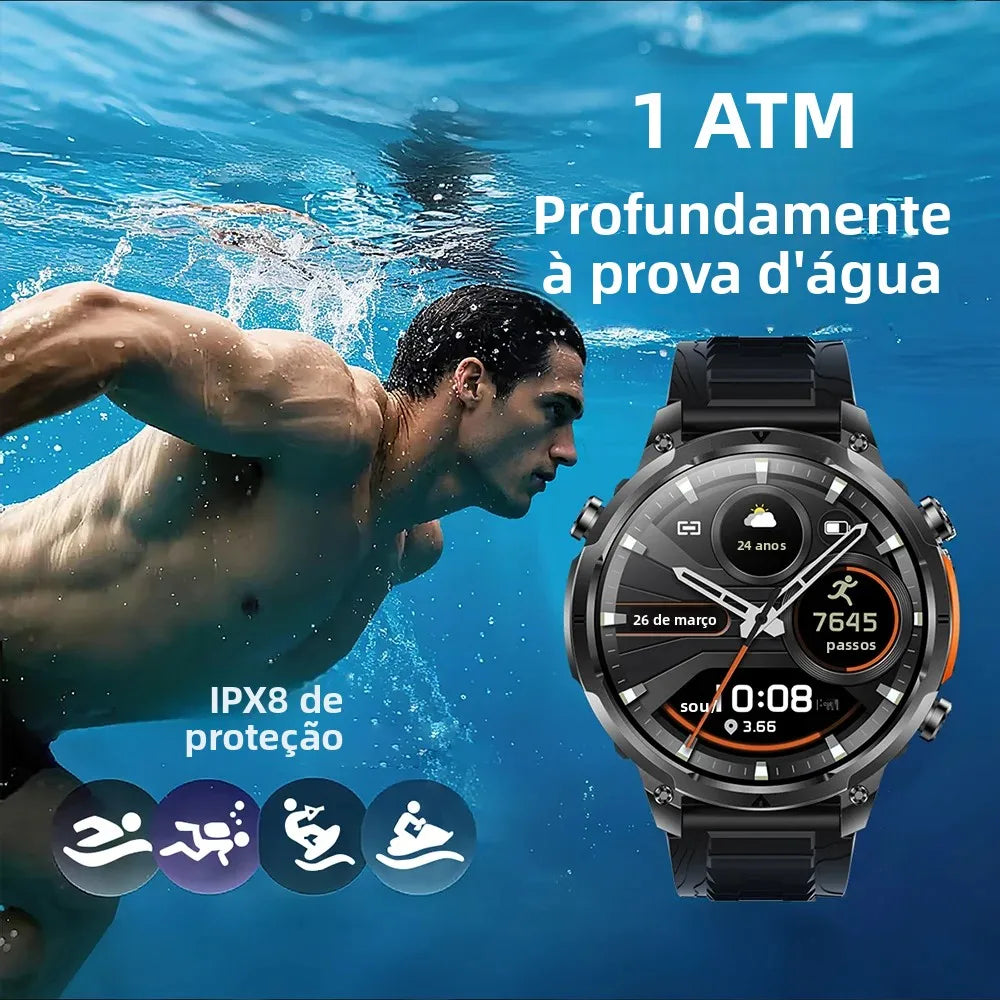 Luxury Military GPS Men Smartwatch Wrist Fitness Clock BT Call 1ATM Waterproof Sports Smart Watches for Android IOS Phones 2026