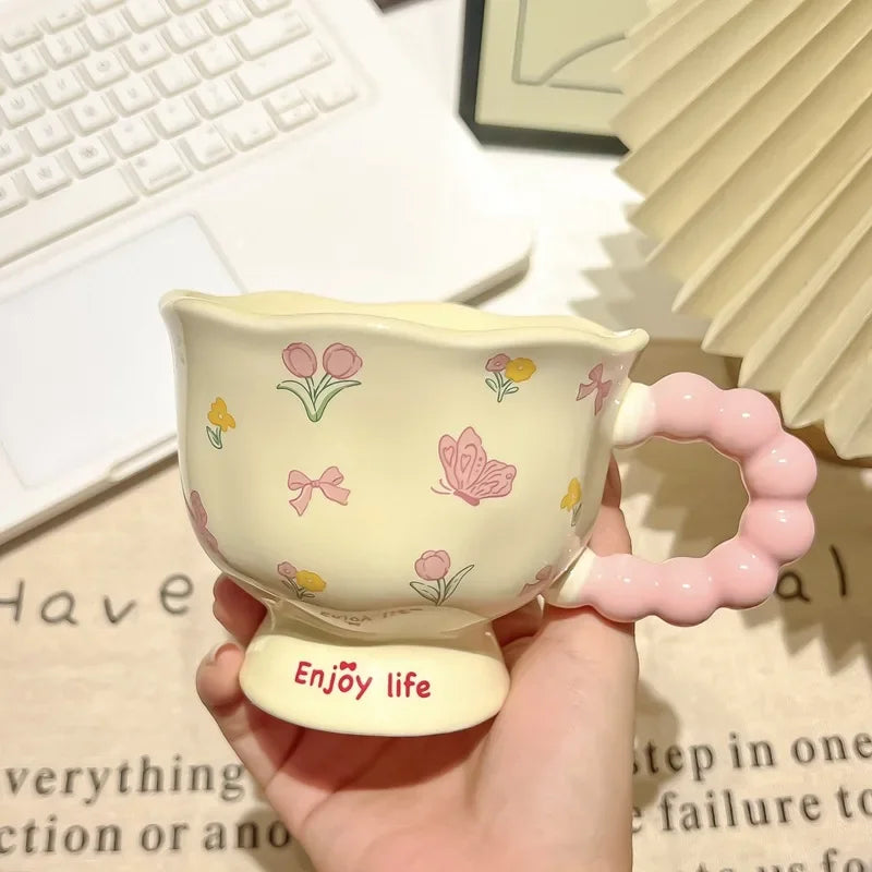 High-value birthday gifts for girls, tulip ceramic cups, gift boxes, flower mugs