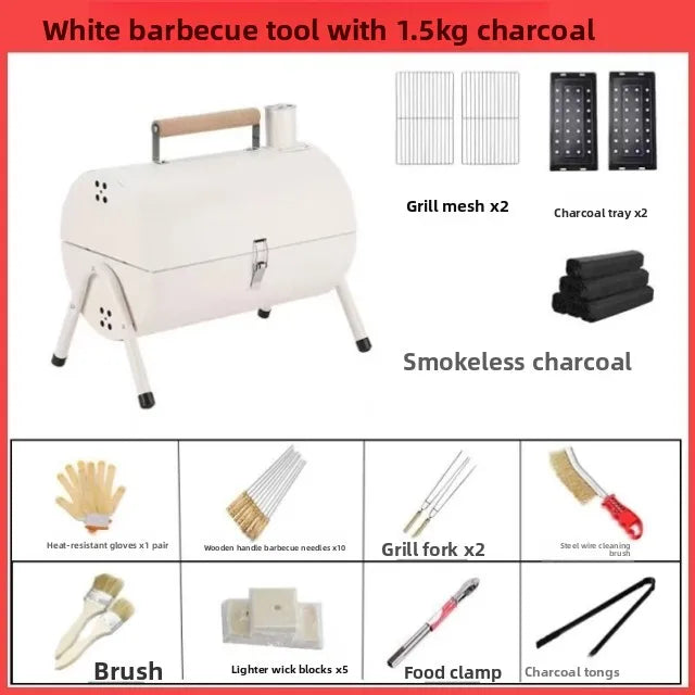 Portable Camping Barbecue Grill Multi-Function Charcoal Barbecue Double-Sided Chimney Home Outdoor Stove Meat Cooking Tool