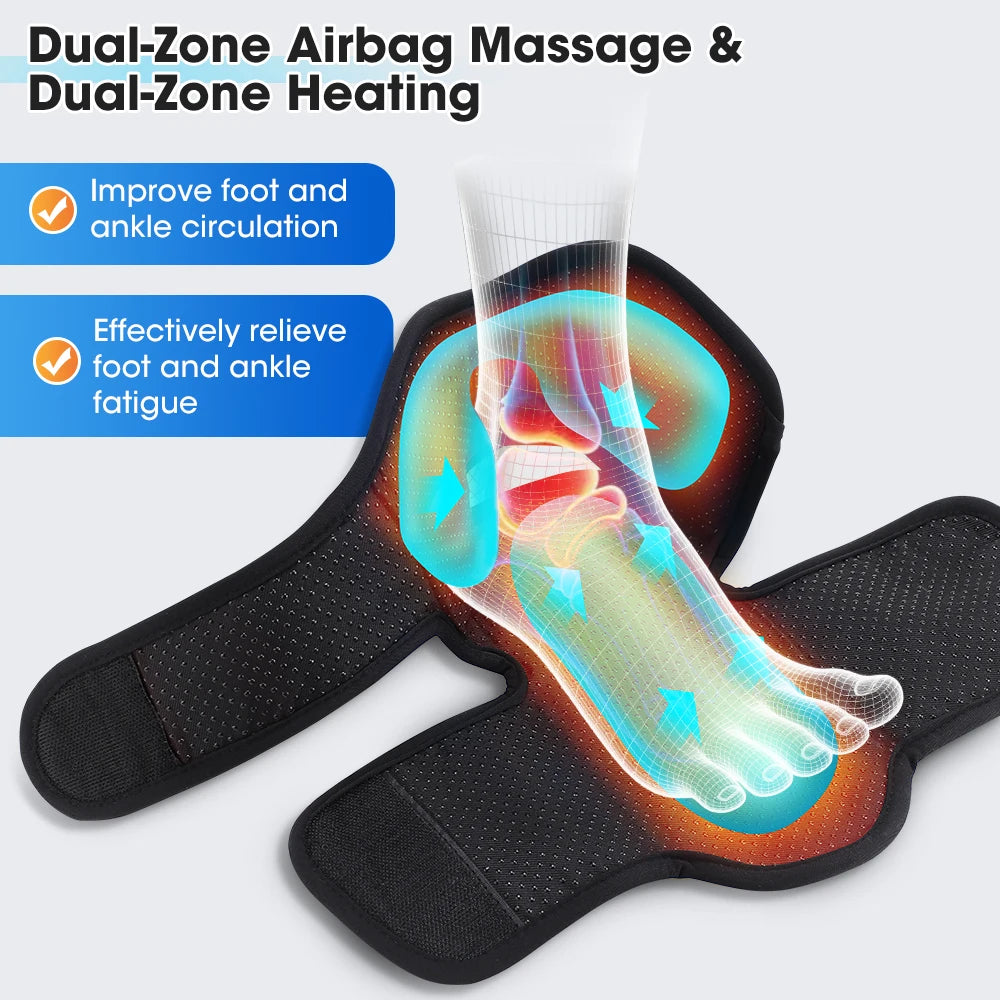 Ankle Air Compression Massager Heated Foot Wrap Support 3 Modes 4 Levels Thermal Sleeve Cordless Rechargeable Brace