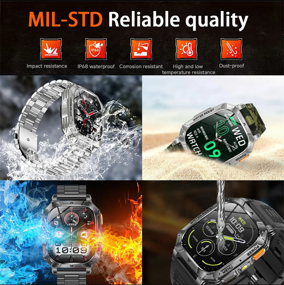 Upgrade 1400 mAh Battery Military Grade Smart Watch Men IP68 Waterproof 100+ Sports Modes Bluetooth Call AMOLED HD Smartwatches