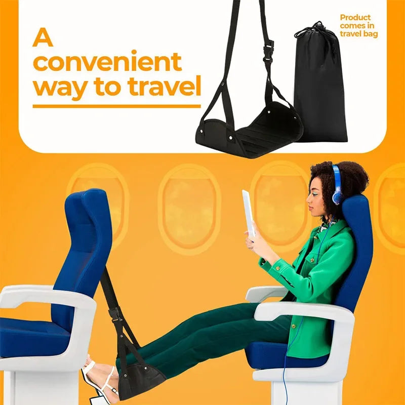Portable Adjustable Leg Hammock with Comfortable Foot Rest for Airplane Office and Car Travel Support and Relaxation