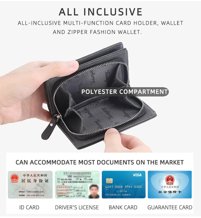 Baellerry Men PU Leather short Wallet With Zipper Coin Pocket Vintage Big Capacity Male Short Money Purse Card Holder