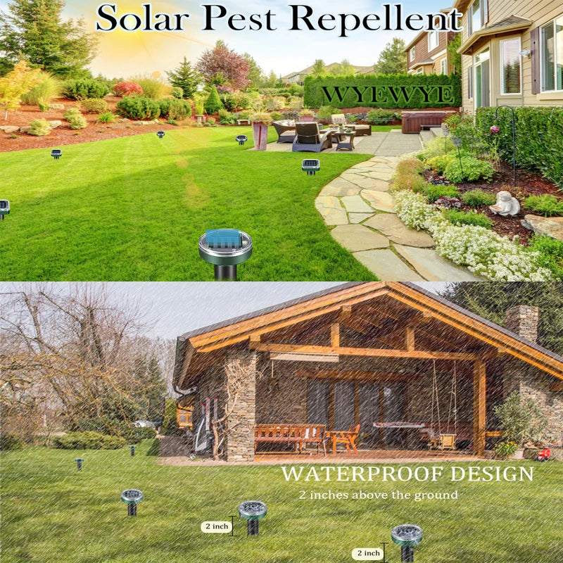 2Pcs Solar Outdoor Mole Groundhog Repellent Stakes Ultrasonic Gopher Repeller Vole Deterrent Waterproof Sonic Repellent Spikes