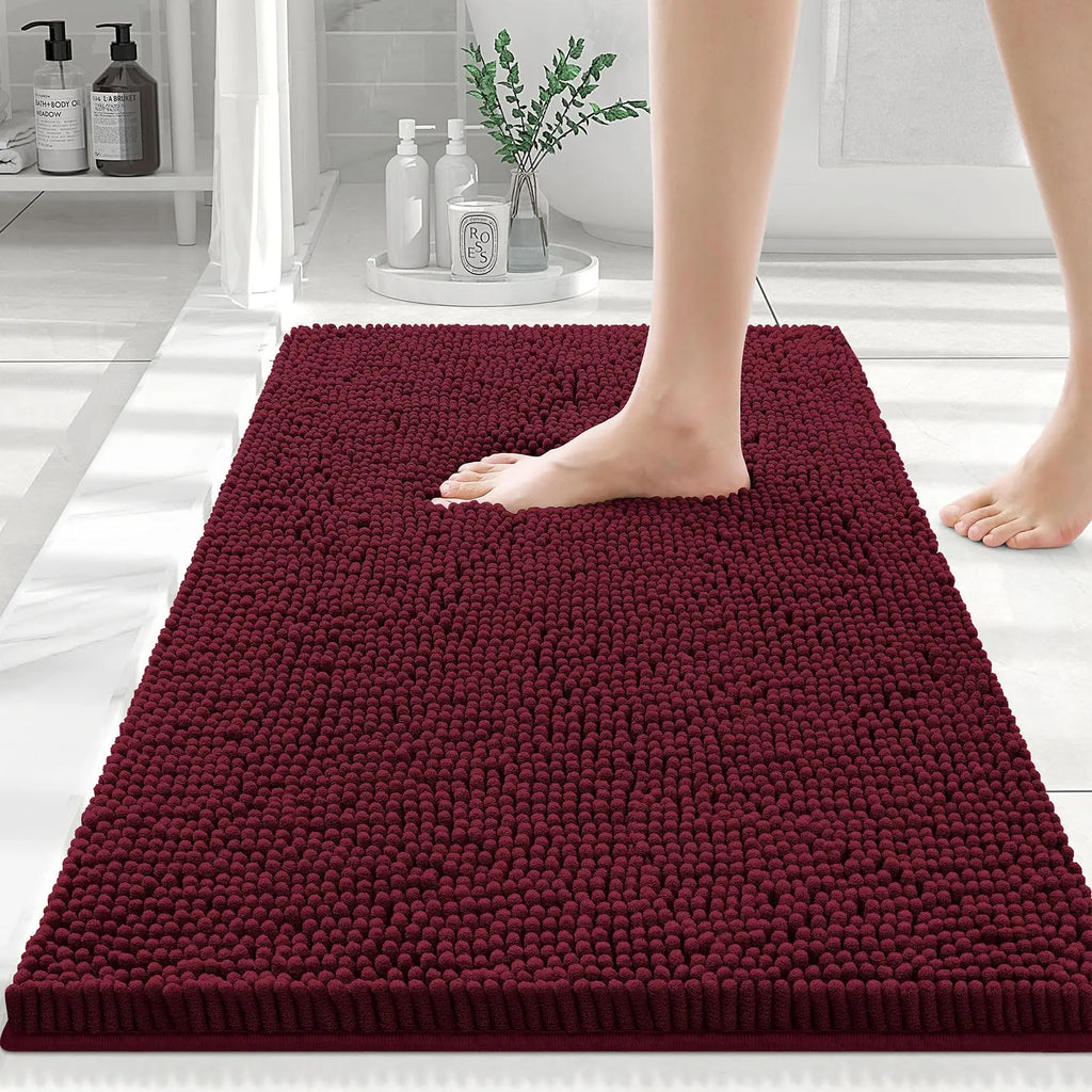 Olanly Chenille Bath Mat Fashion Non-Slips Soft Fluffy Bath Mats For Bathroom Super Absorbent Floor Mats Washable Bathroom Mat