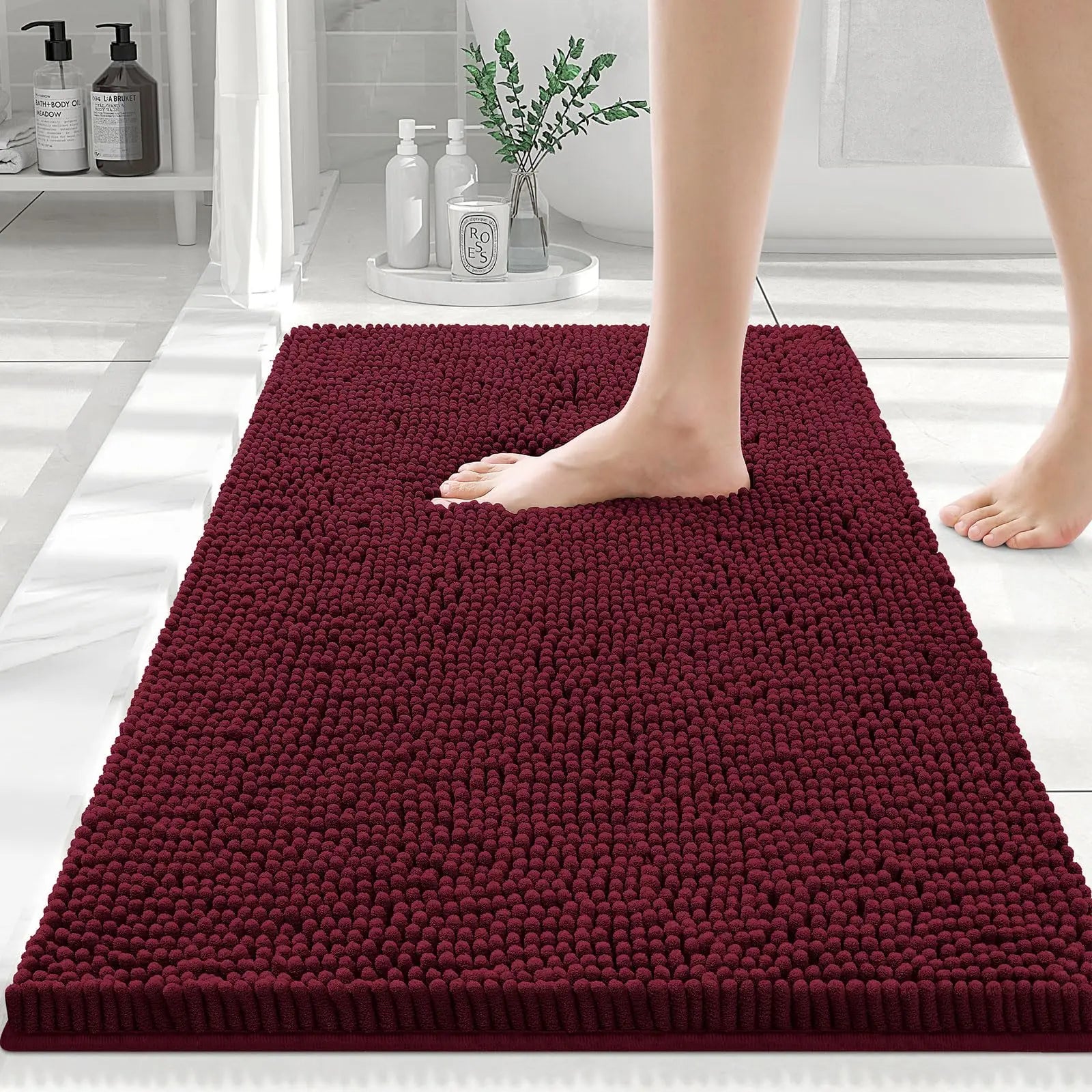 Olanly Chenille Bath Mat Fashion Non-Slips Soft Fluffy Bath Mats For Bathroom Super Absorbent Floor Mats Washable Bathroom Mat