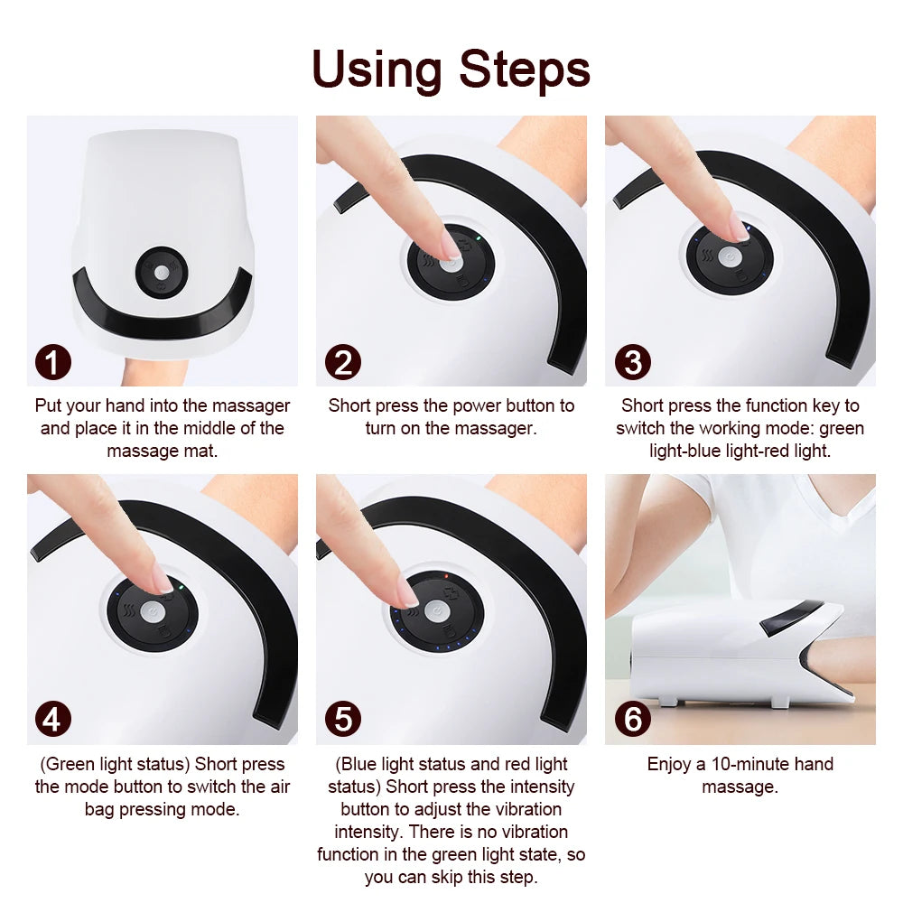 Cordless Hand Massager Machine for Wrist Arthritis Vibartion Heat and Pressure Acupoint Physiotherapy Palms Finger Compression