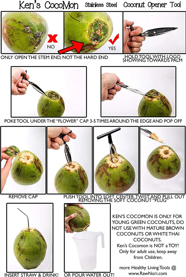 LMETJMA Coconut Opener Stainless Steel Coconut Opener Scraper Knife Coconut Punch Opener Tools JT101