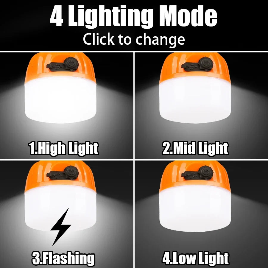 500W LED Camping Lantern USB Rechargeable Portable Lamp Bulb Flashlight with Power Display Emergency Light for Outdoors Fishing