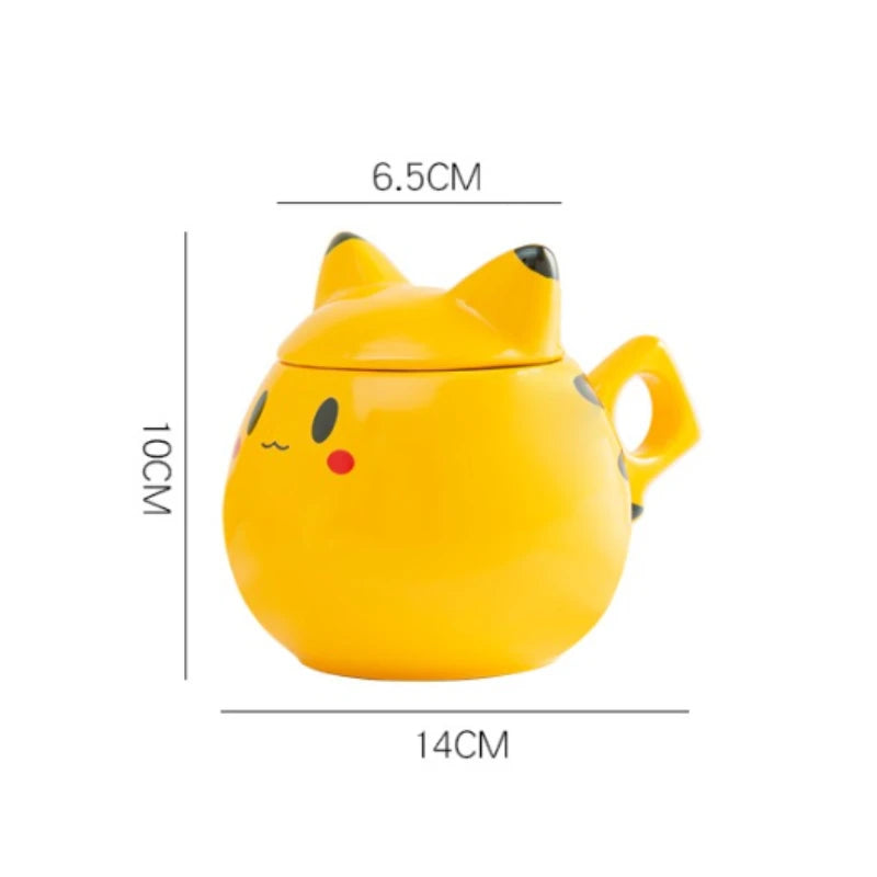 SHUNXIANG 300ml Pokémon Spherical Mug Ceramic Pikachu Cup with Lid Creative and Cute Pattern Cup Gift Desktop Decorative Cup