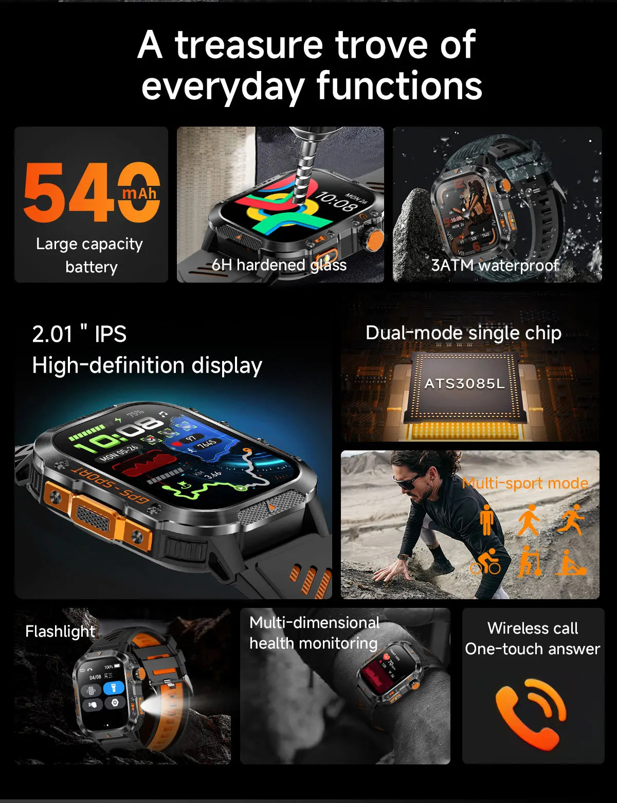 New Military Smartwatch Real GPS Compass Outdoor Smart Watch 3ATM Waterproof Sports Watches for Man Woman Electronics Clock 2025