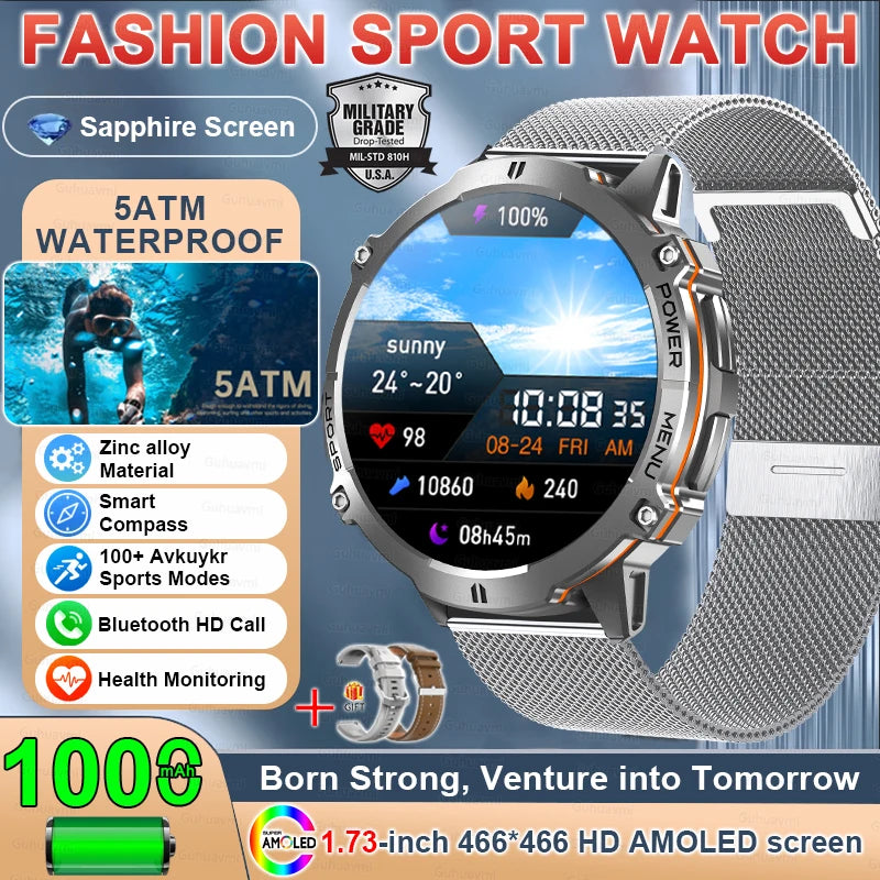 2025 New Military TREX3 1000mAh Battery Smart Watch 1.73-inch Screen 5ATM Waterproof GPS Altimeter Bluetooth Call Men Smartwatch
