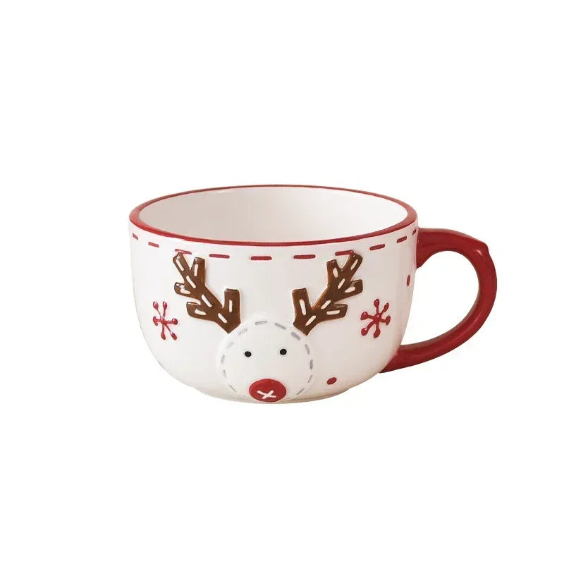 Christmas Ceramic Coffee Mug Santa Claus Mould Coffee Mug Elk Embossed Cup Breakfast Dessert Milk Mug for Kids Xmas Gift 2025