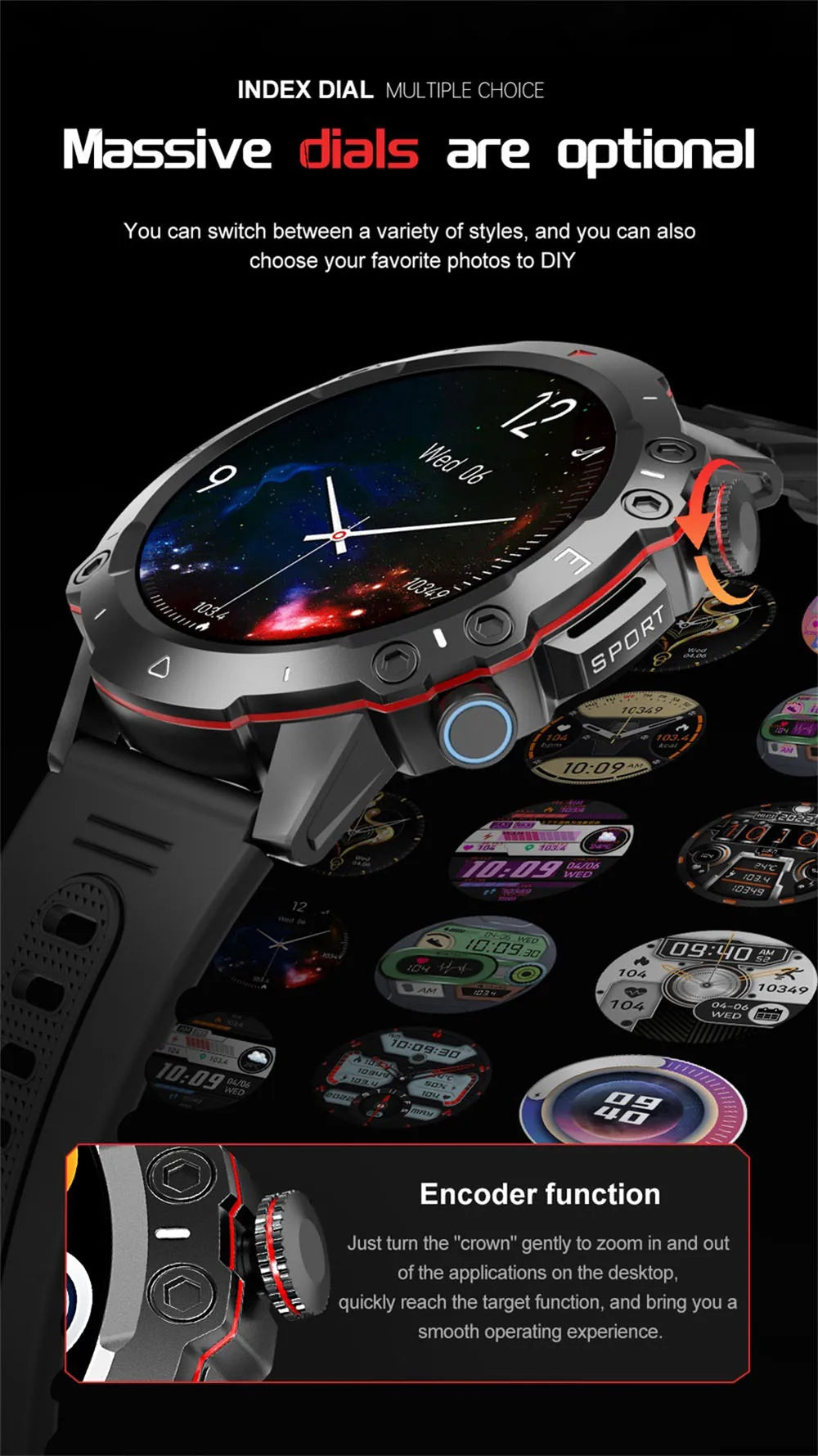 New Outdoor Sports Fitness Smart Watch Heat Rate Sleep Health Clock Waterproof Voice Assistant Alarm Clock Music Smartwatch