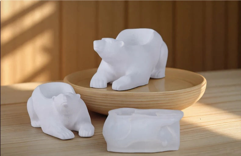 Polar Bear Silicone Mold Bear Flowerpot Molds Succulent Flowerpot Clay Cement Plaster Molds Home Garden Flower Pots Mould