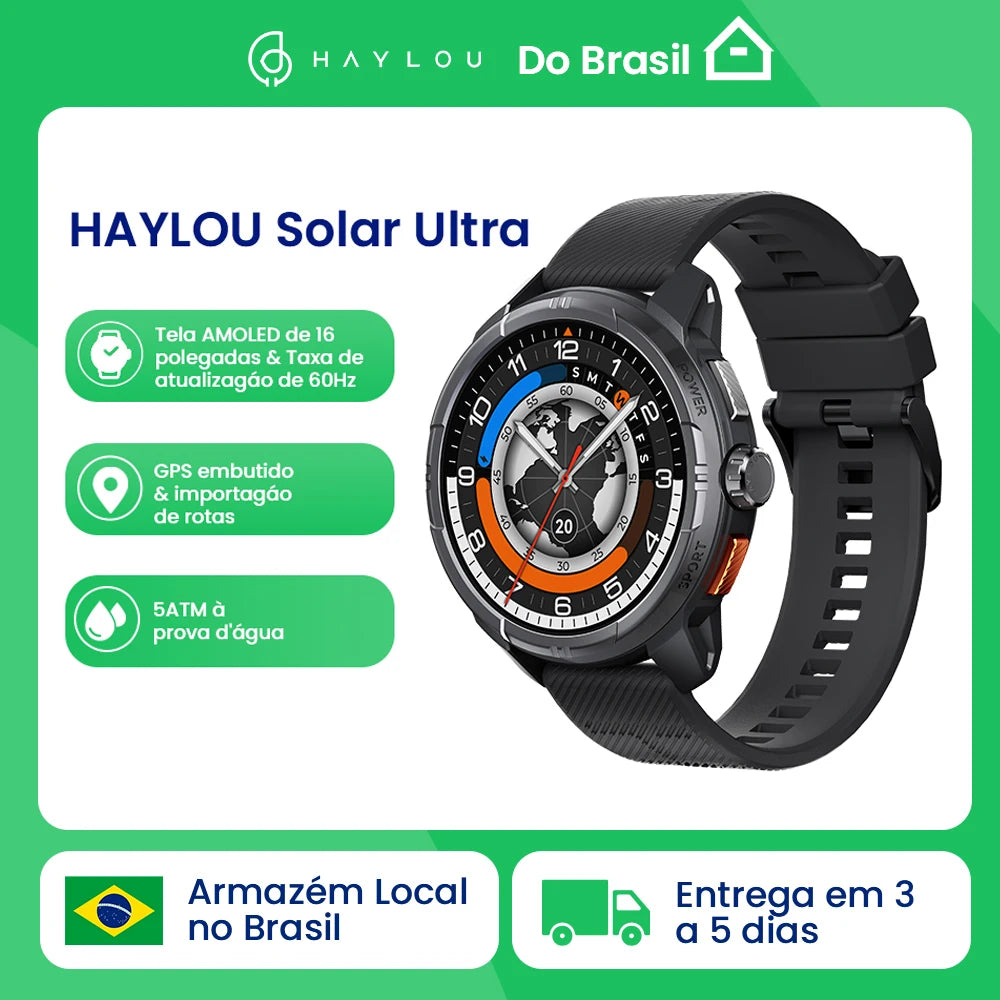 HAYLOU Solar Ultra GPS Smart Watch 1.6” AMOLED Display 60Hz Refresh Rate Bluetooth Calls 5ATM Water Resistance Sports Smartwatc