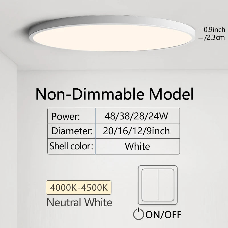 0.9 Inch Ultra-thin Smart LED Ceiling Light Pendant 24W 28W 38W 48W AC85V-265V Indoor Home Decorative Fixtures Remote Control