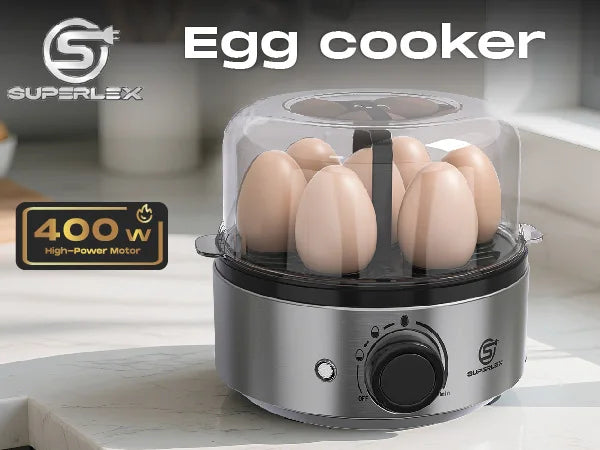 SUPERLEX 400W Power Eggs Cooker 7-Egg Capacity Dial Control Smart Shut-Off Reminder Rapid Egg Boiler Easy to Clean and Safer New