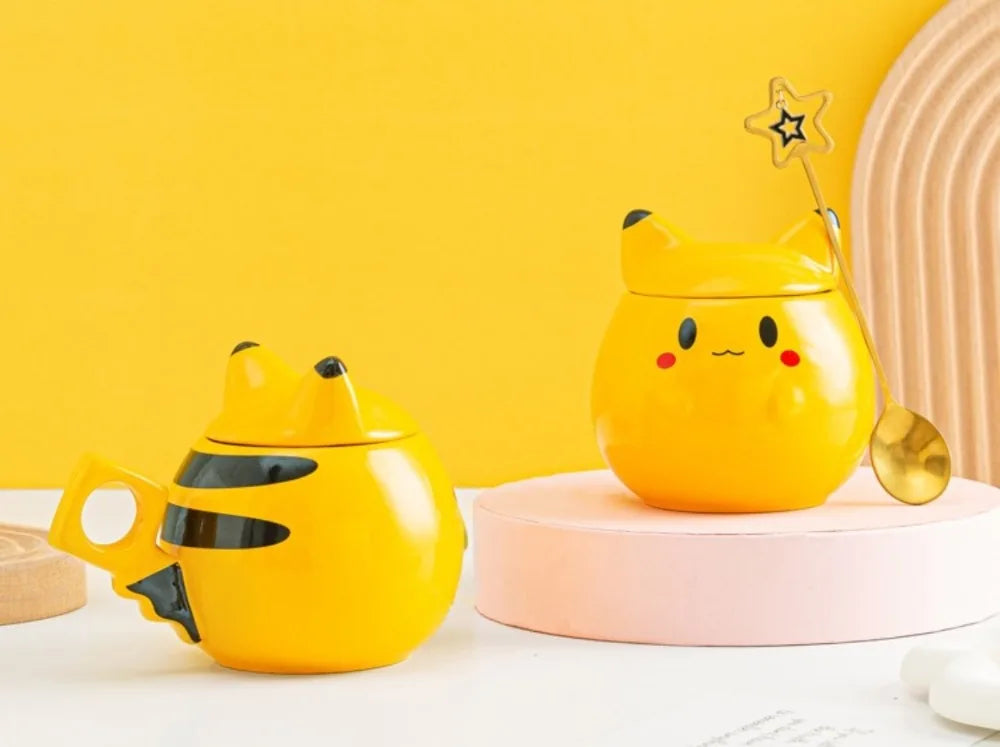 SHUNXIANG 300ml Pokémon Spherical Mug Ceramic Pikachu Cup with Lid Creative and Cute Pattern Cup Gift Desktop Decorative Cup