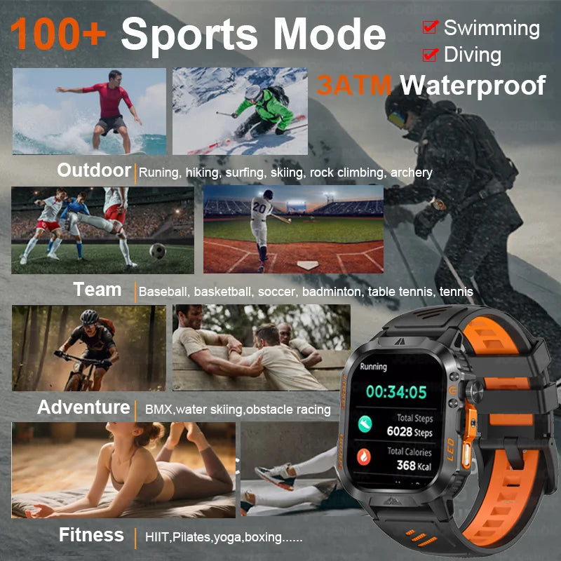 2026 New Outdoor Military Smart Watch 1200mAh Battery GPS HD Call Health Monitoring 2.01-inch Waterproof Sports Smartwatch Men