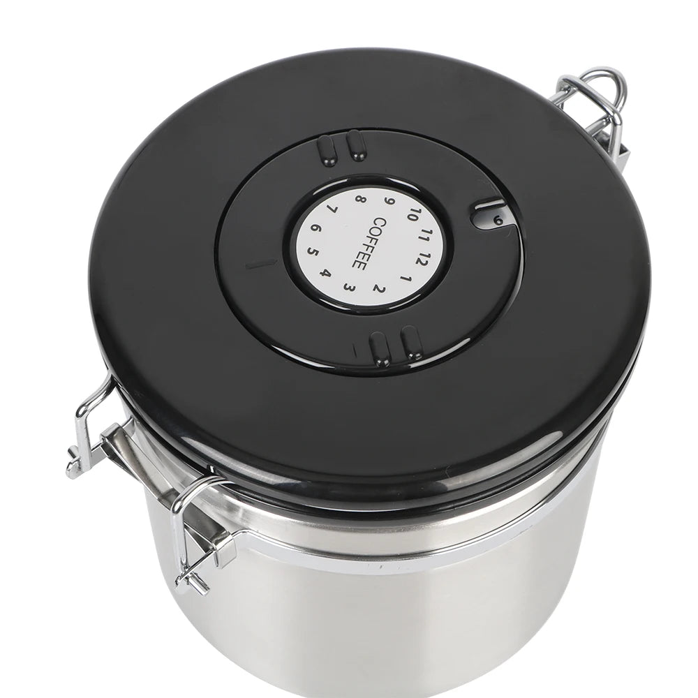 Coffeeware Coffee Container with co2 Valve Airtight Lid Preserves Freshness Stainless Steel For Coffee Beans Storage Canister