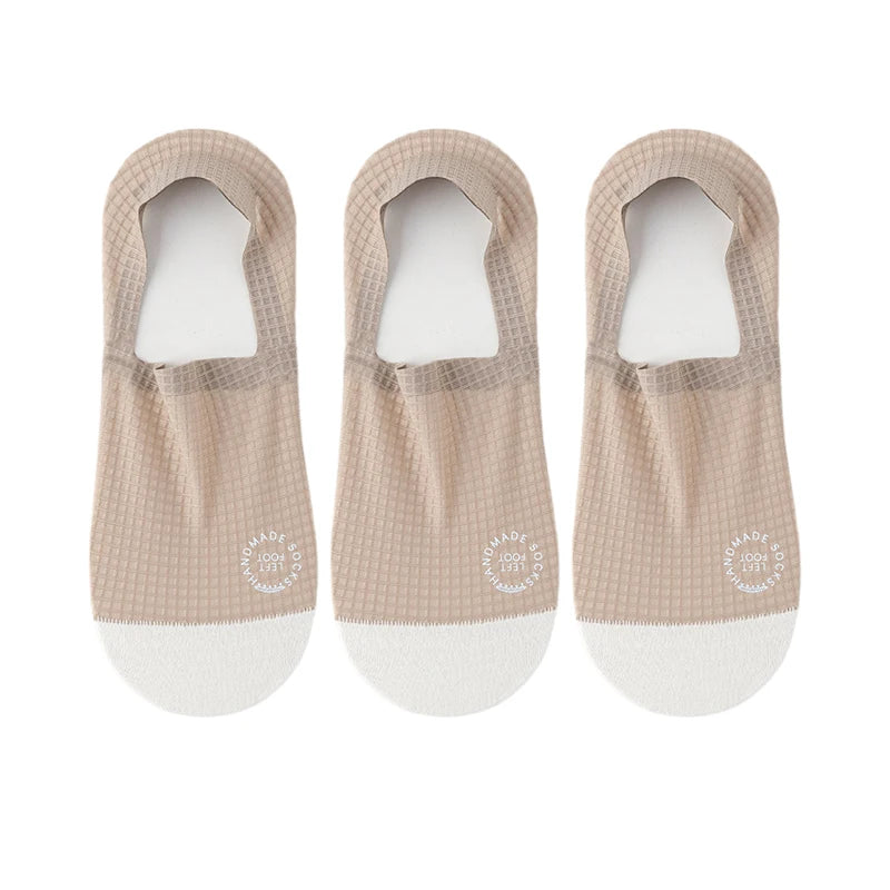 3Pairs Men's Invisible Socks Thin Breathable Comfortable High Quality Waffle Pattern Boat Sock Sweat-absorbing Casual Mesh Sox