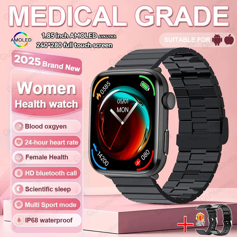 2026 Smart Watch 24/7 Women Health Full Touch Screen BT Call Waterproof Watch Sports Fitness Tracker Health Smartwatch Lady Gift