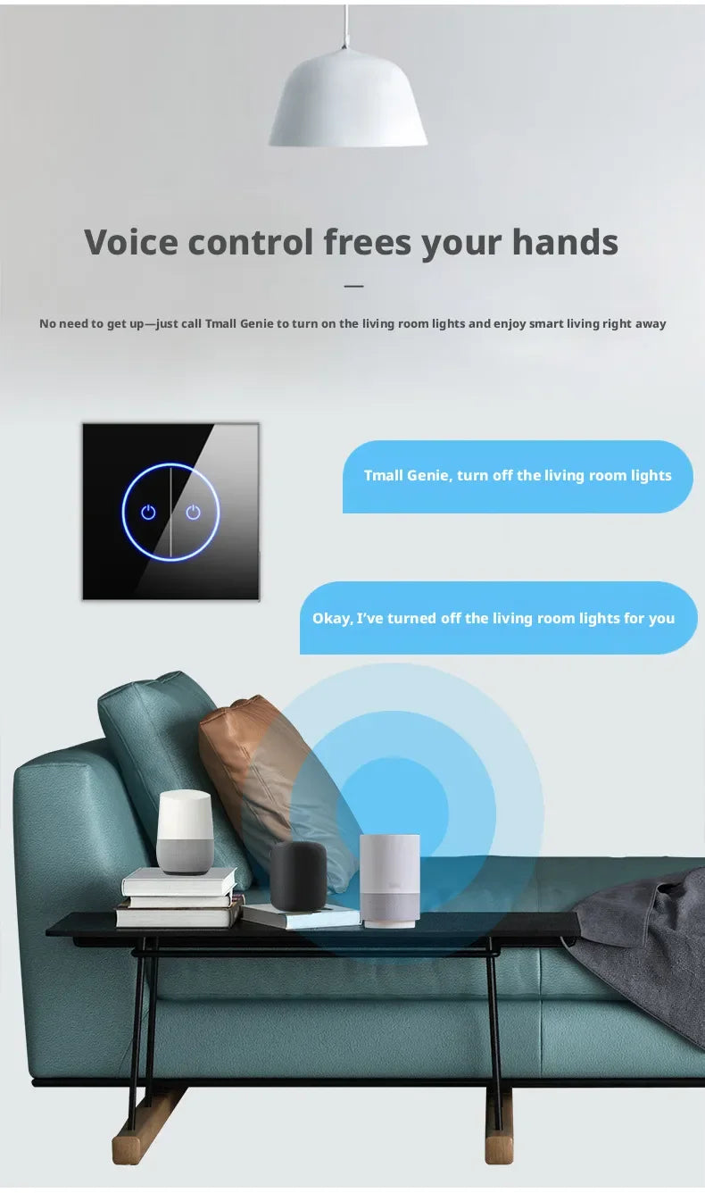 Tuya Smart Life WiFi Smart Touch Switch Tempered Glass Panel WiFi Bluetooth Dual Mode+RF433 Alexa/Google Home Voice Control
