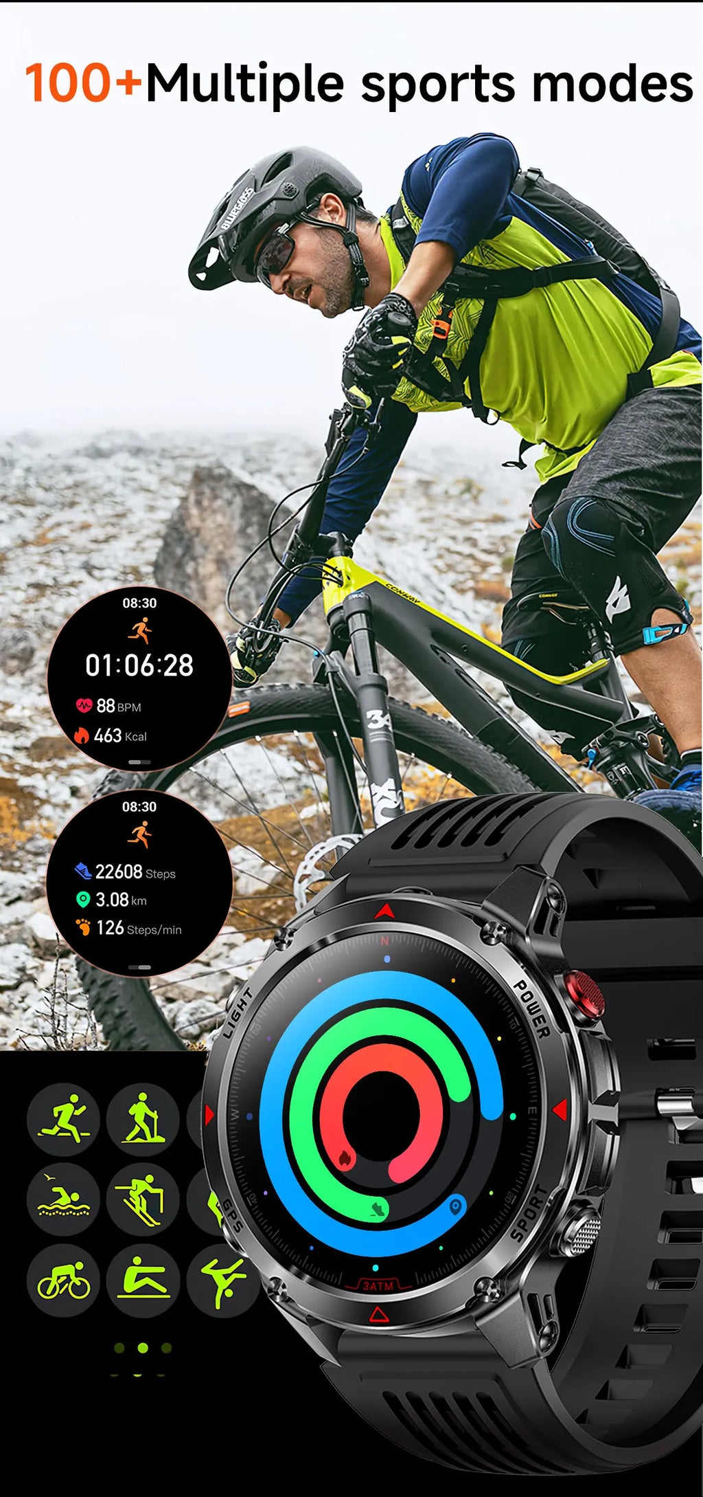 T-Rex 3 Pro Military Grade AGPS Smart Watch 10ATM Waterproof Dual-band GNSS Compass Altimeter AMOLED Swim Sports Smart Watch Men